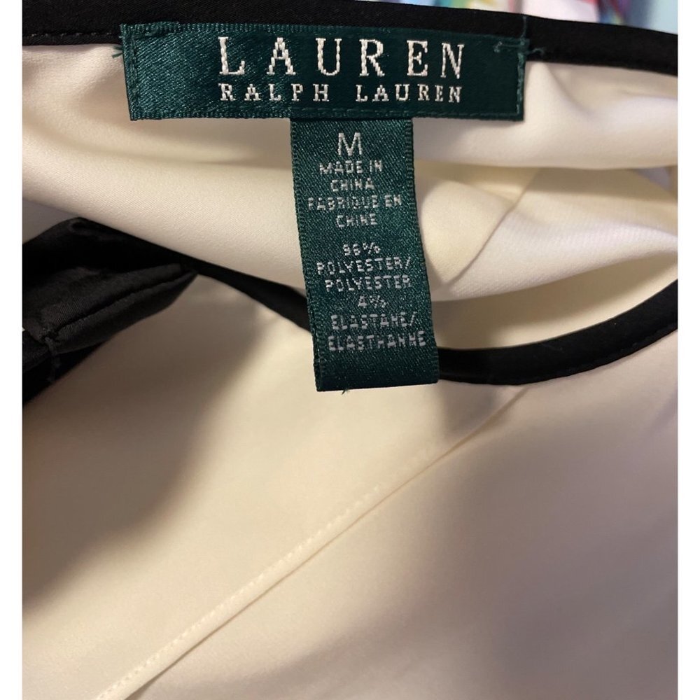 Lauren Ralph Lauren Cream Lightweight Blouse with Black Trim Sz M - Picture 5 of 9